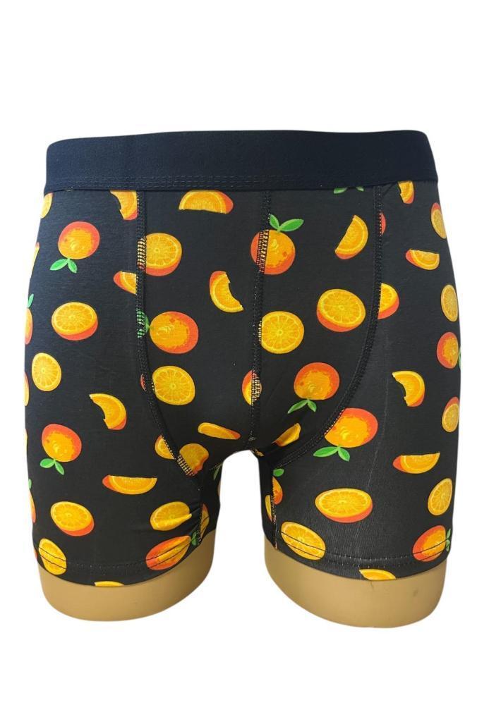 Boxeri de barbati veseli ,imprimeu portocale ,culoare negru ,En-gros